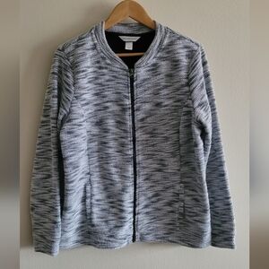 Christopher & Banks marled full zip fleece-lined jacket Women's L black, white